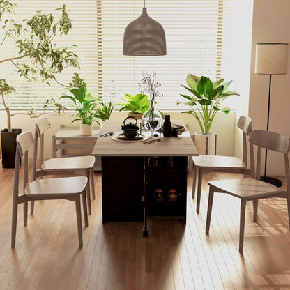 HOMCOM Mobile Drop Leaf Dining Table Folding Desk w/ 2 wheels Storage Shelves