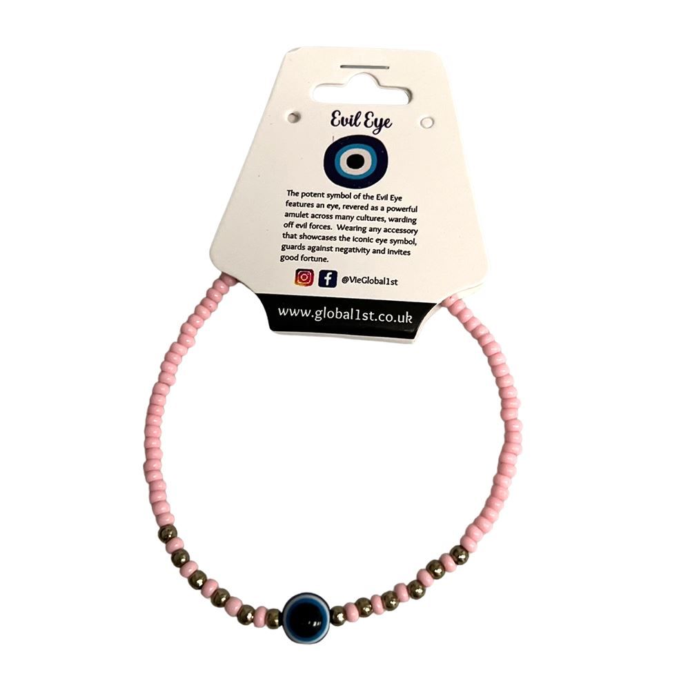 Evil Eye Bracelet with 6 Gold Beads Each Side, (JIT)