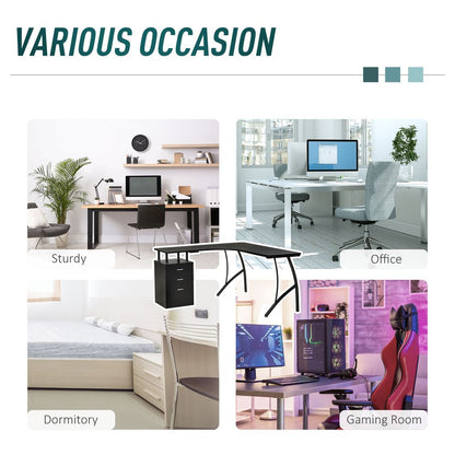 HOMCOM L-Shaped Computer Desk Table with Storage Drawer Home Office Corner Industrial Style Workstation for A4 Files 143.5 x 143.5 x 76cm, Black