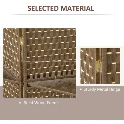 4-Panel Folding Wall Divider Room w/ Shelves, Privacy Screen Panels, Brown