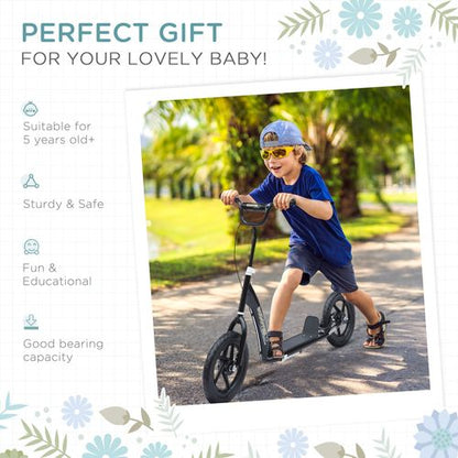 HOMCOM Kids Scooter Kick Scooter with 12" EVA Tyres, Rear Brake, Big Wheels Scooter for 5-12 Years Old