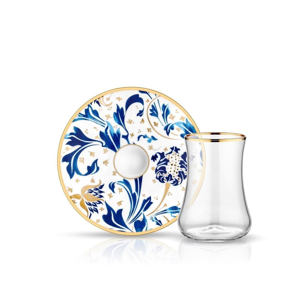 Dervish Blue Blanc Karina Tea Glass and Saucer