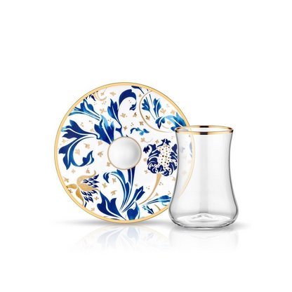 Dervish Blue Blanc Karina Tea Glass and Saucer