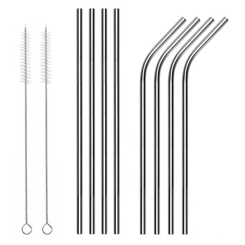 Reusable 8pc Stainless Steel Straws with 2 Cleaning Brushes