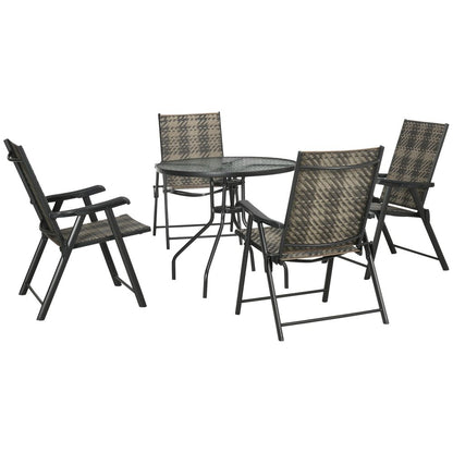High-Quality 5PC Rattan Dining Set - Table, Chairs & Umbrella Hole - Outdoor Patio Furniture