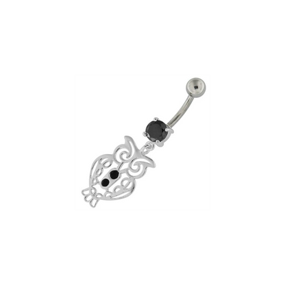 Sterling Silver Jeweled Owl Navel Belly Button Bar