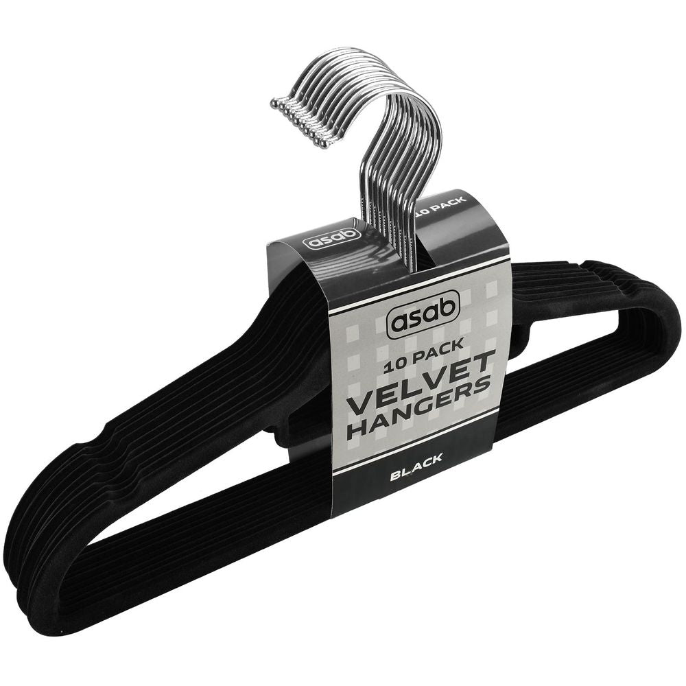 2X Velvet Non Slip Flocked Hangers BLACK 10PK | Space Saver | Durable