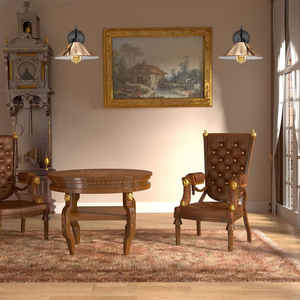 Rose Gold Wall Light Fixture,Black Wall Sconce E27 Base Socket Screw Type Wall Mounted Swan Neck Cone Shape Shade