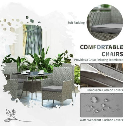 Outsunny Rattan Outdoor Dining Table and Chairs for 4, Light Grey