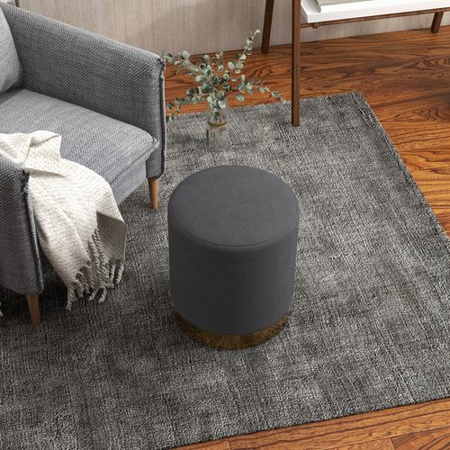 HOMCOM Modern Round Footstool, Fabric Upholstered Foot Rest