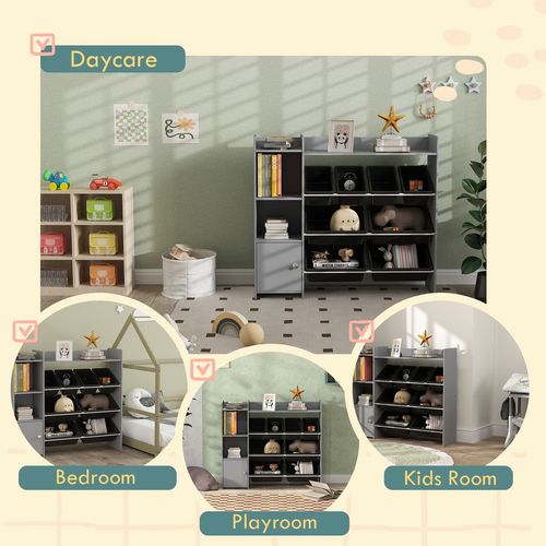 AIYAPLAY Toy Storage Unit with 8 Removable Bins, Storage Shelves, Cabinet