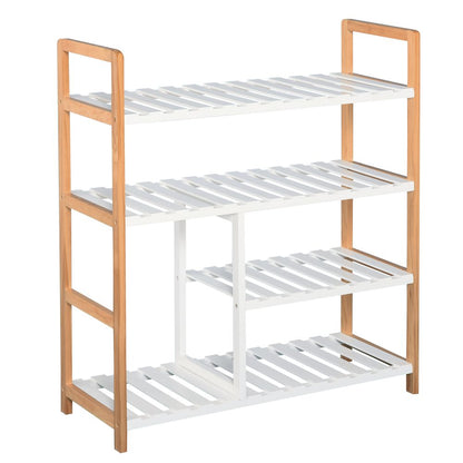 4-Tier Shoe Rack Simple Home Storage Wood Frame Boot Compartment