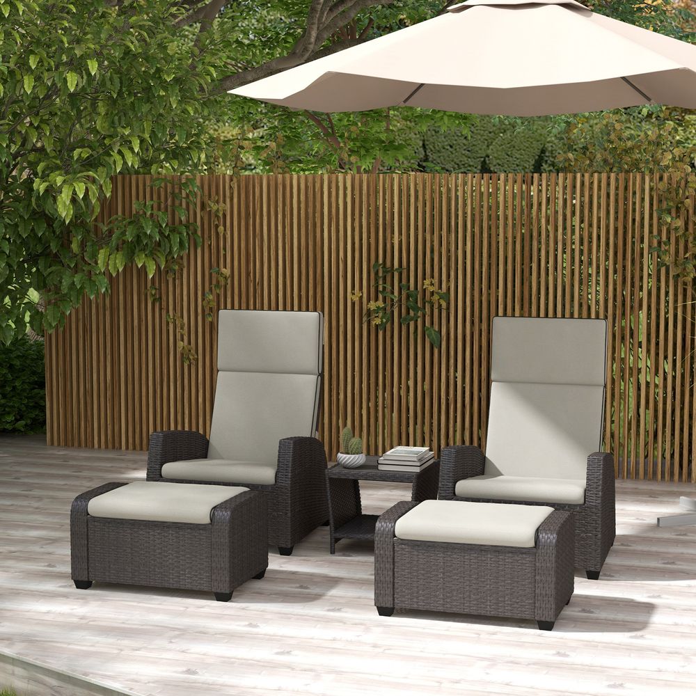 Premium Outsunny 5-Piece Rattan Garden Furniture Set - Reclining Chairs, Brown