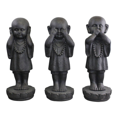 Set of 3 Stone Effect Monk Ornaments - See No Evil, Hear No Evil, Speak No Evil