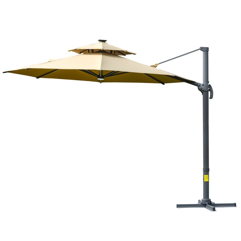 Innovative 3m Cantilever Parasol with Solar Lights Power Bank Garden Umbrella