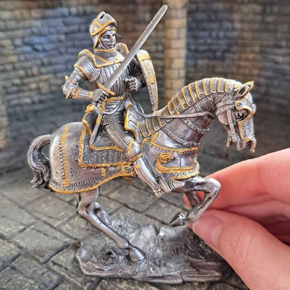 Knight With Armoured Horse (hand-cast statue sculpture) 10cm Height