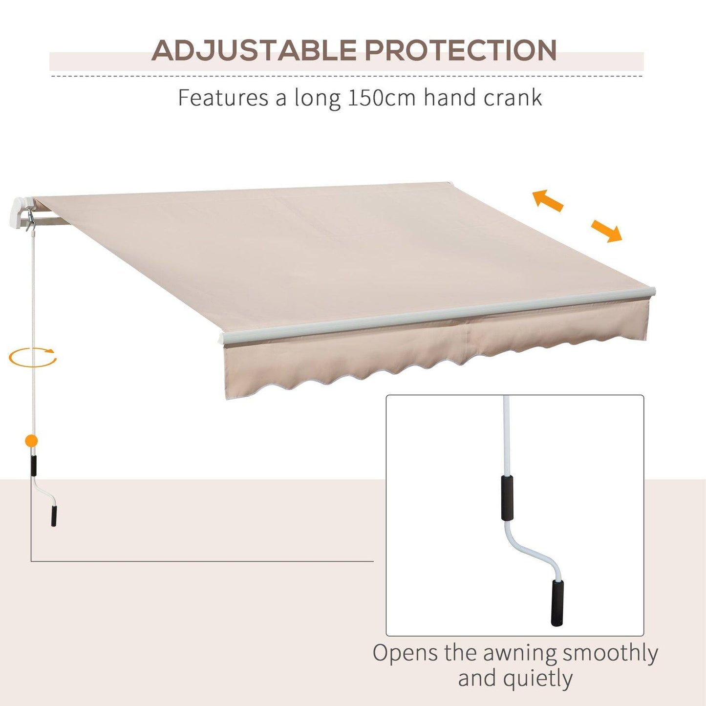Awning Canopy Manual Retractable Porch Sun Shade Shelter 3 x 2m Beige