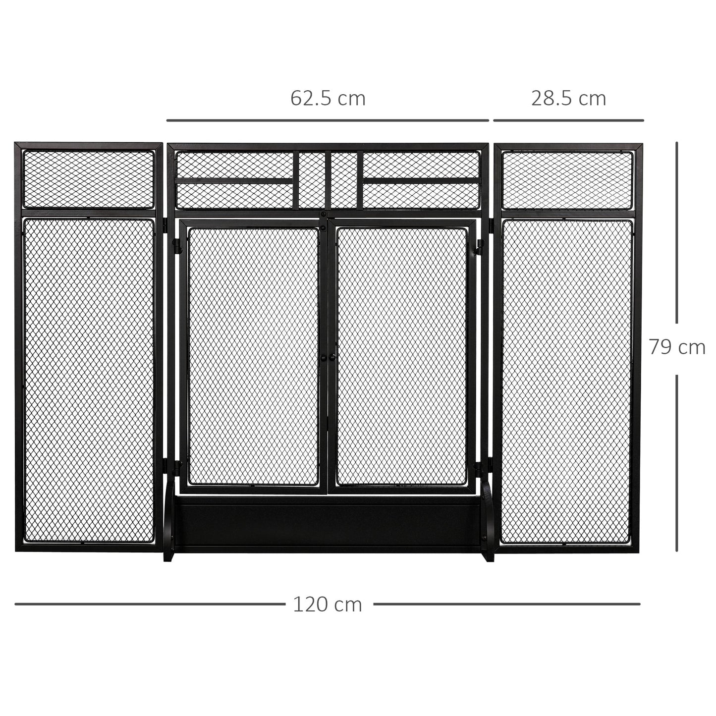 Homcom 3-Panel Metal Mesh Folding Fireplace Screen With Door Freestanding Spark Guard