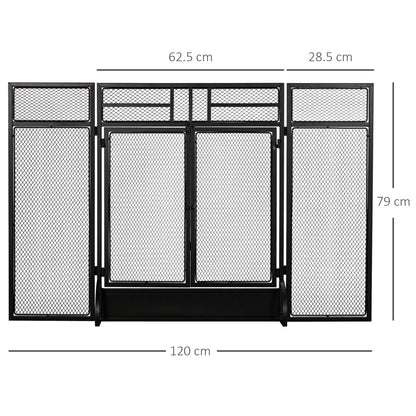 Homcom 3-Panel Metal Mesh Folding Fireplace Screen With Door Freestanding Spark Guard