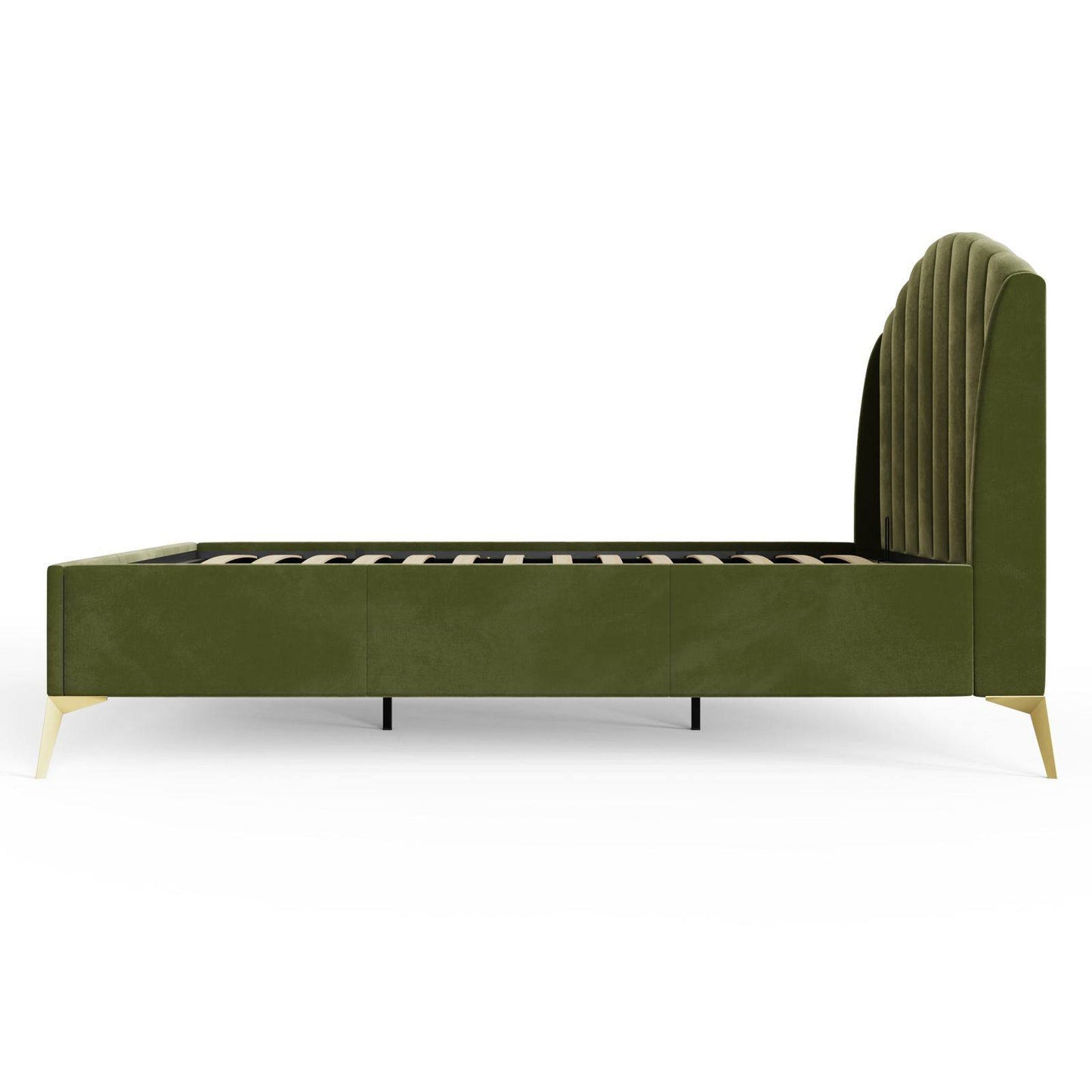 Pettine King Size Ottoman Bed Wood & Fabric Green 5 x 7ft