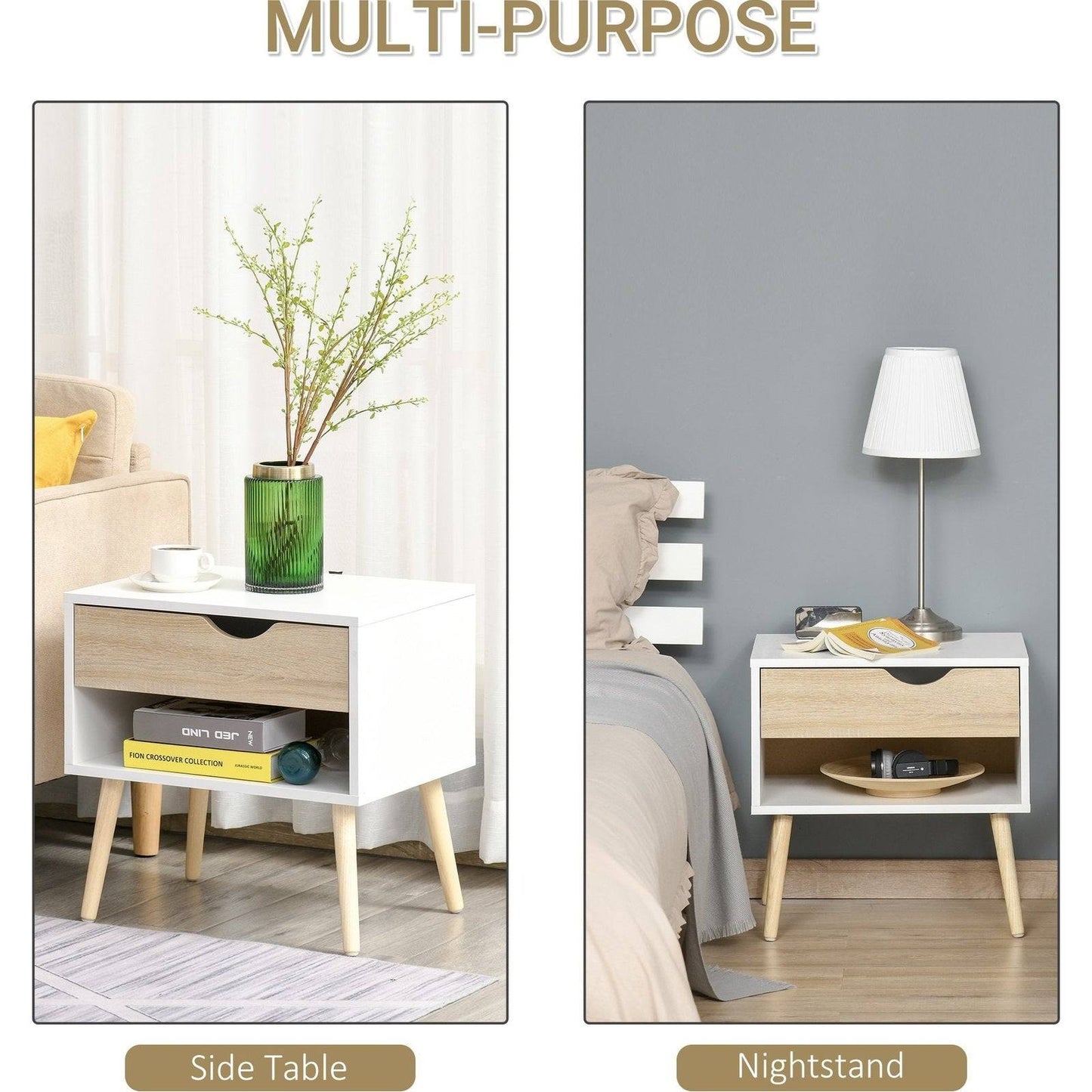 Homcom Bedside Table With Drawer And Shelf Nightstand Storage Chest For Bedroom