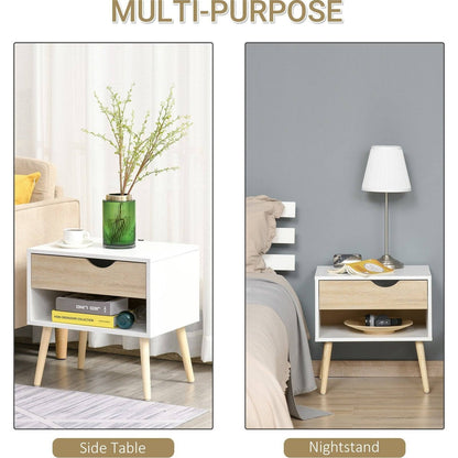 Homcom Bedside Table With Drawer And Shelf Nightstand Storage Chest For Bedroom
