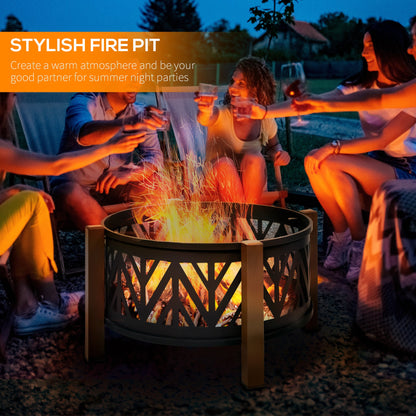Outdoor Fire Pit with Grill Cooking Grate Screen Cover Fire Poker Bonfire Patio