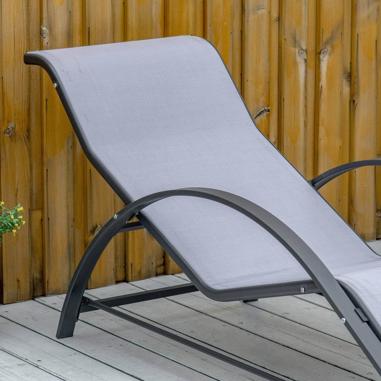 3-Pieces Lounge Chair Set Metal Frame Garden Outdoor Recliner Sunbathing Chair with Table