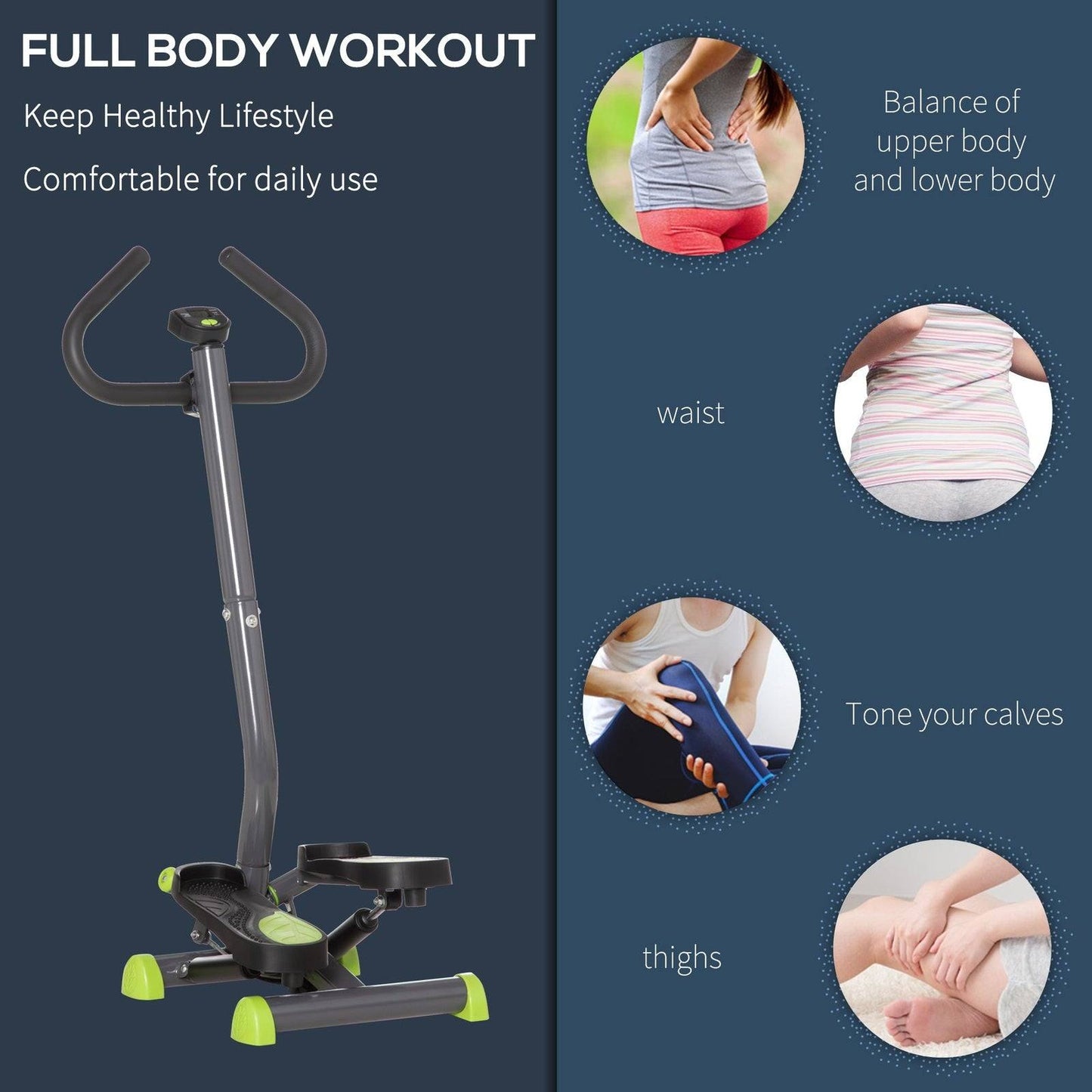 Homcom Adjustable Stepper Aerobic Ab Exercise Fitness Workout Machine with LCD Screen & Handlebars