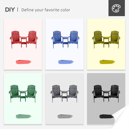 Outsunny Wooden Outdoor Double Adirondack Chairs Loveseat W/ Centre Table And Umbrella Hole