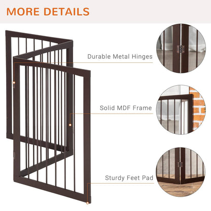 PawHut Pet Gate 160L×1.2D×76H cm Free Standing Folding Pet/Child Safety Fence-Dark Brown