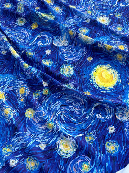 Van Gogh Inspired Fabric – Available in Satin, Crepe, Spandex & Chiffon | By Metre