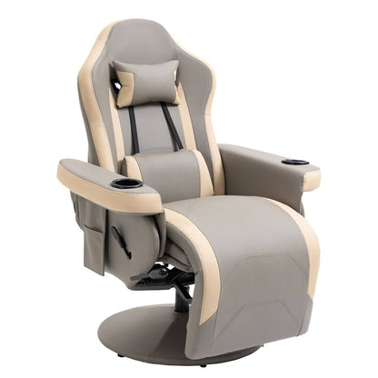 Manual Recliner Armchair PU Leather Lounge Chair w/ Adjustable Leg Rest
