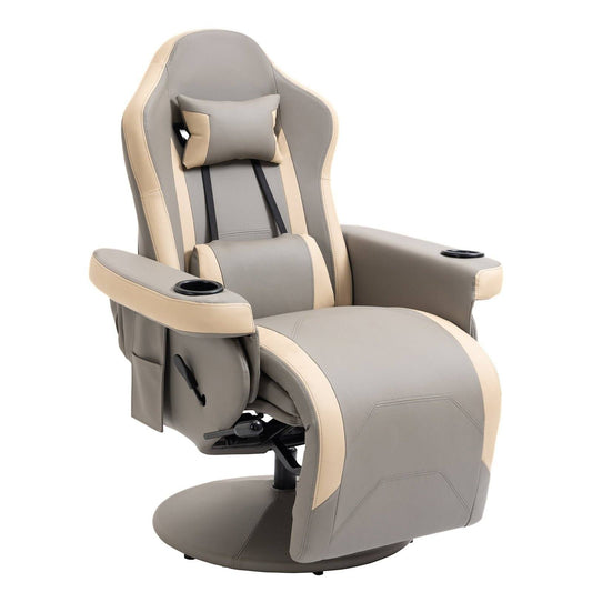 Manual Recliner Armchair PU Leather Lounge Chair w/ Adjustable Leg Rest