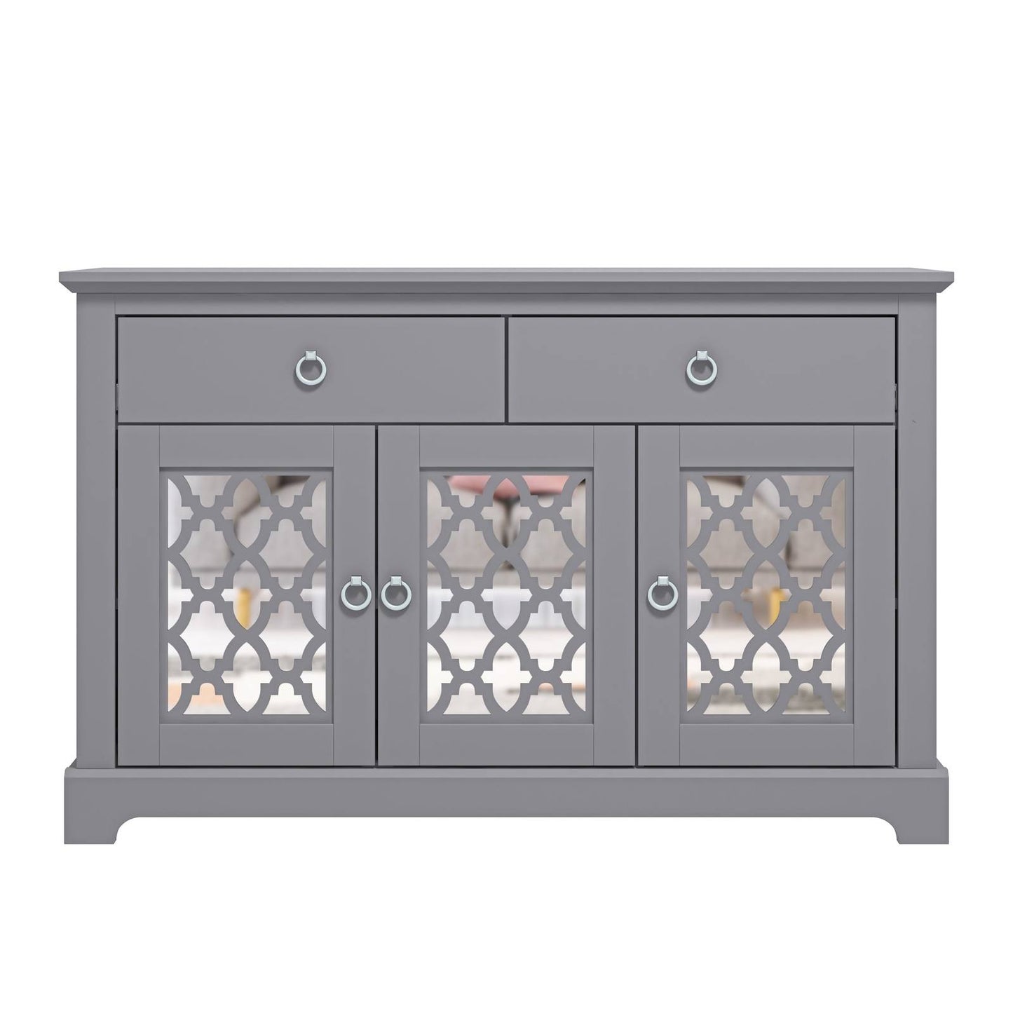 Honition Large Sideboard Grey 3 Doors 4 Shelves 2 Drawers