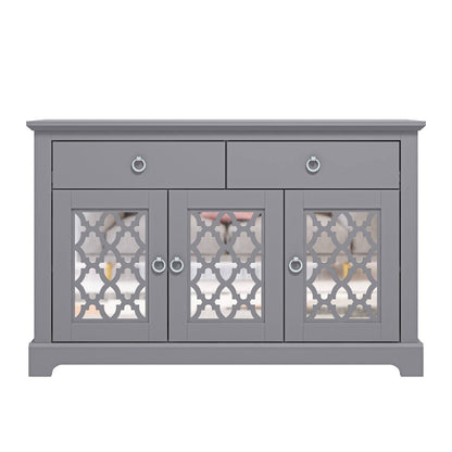 Honition Large Sideboard Grey 3 Doors 4 Shelves 2 Drawers