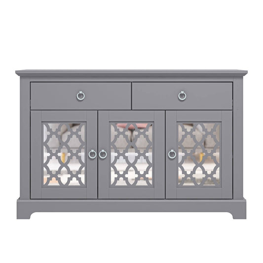 Honition Large Sideboard Grey 3 Doors 4 Shelves 2 Drawers