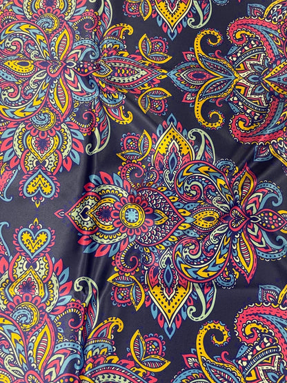 Vibrant Bohemian Paisley Fabric – Custom Printed Fabric on Satin, Crepe, Spandex or Chiffon
