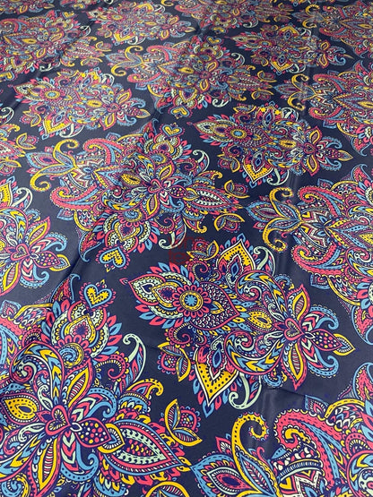 Vibrant Bohemian Paisley Fabric – Custom Printed Fabric on Satin, Crepe, Spandex or Chiffon
