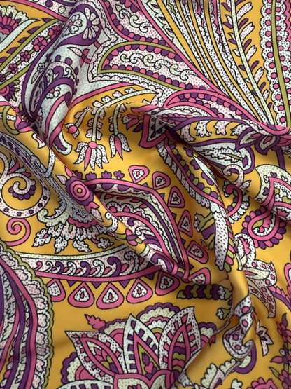 Vibrant Pink & Yellow Paisley Fabric by the Metre