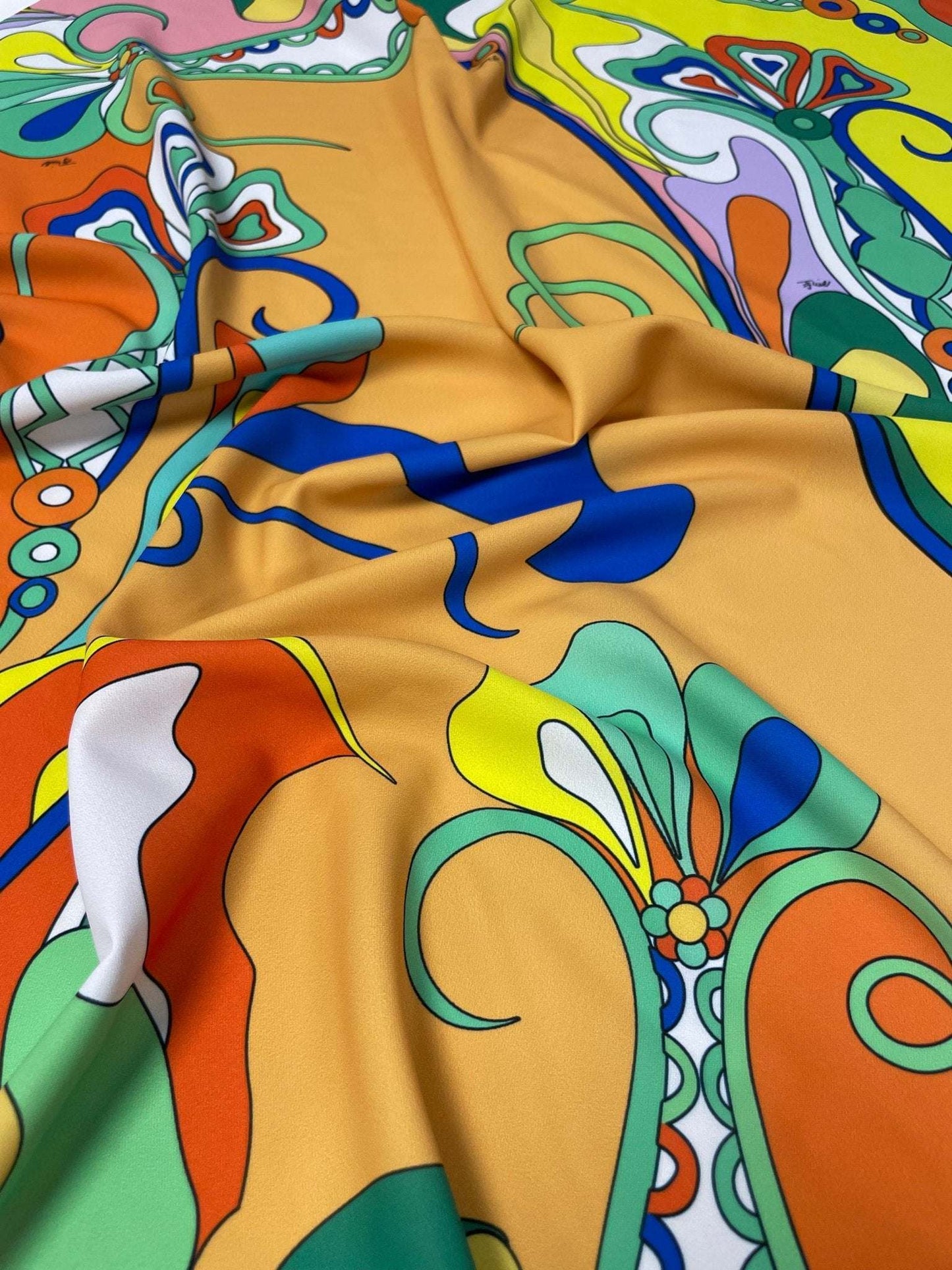 Vibrant Psychedelic Pattern Fabric – Fabric by Metre, Options: Satin, Crepe, Spandex, Chiffon