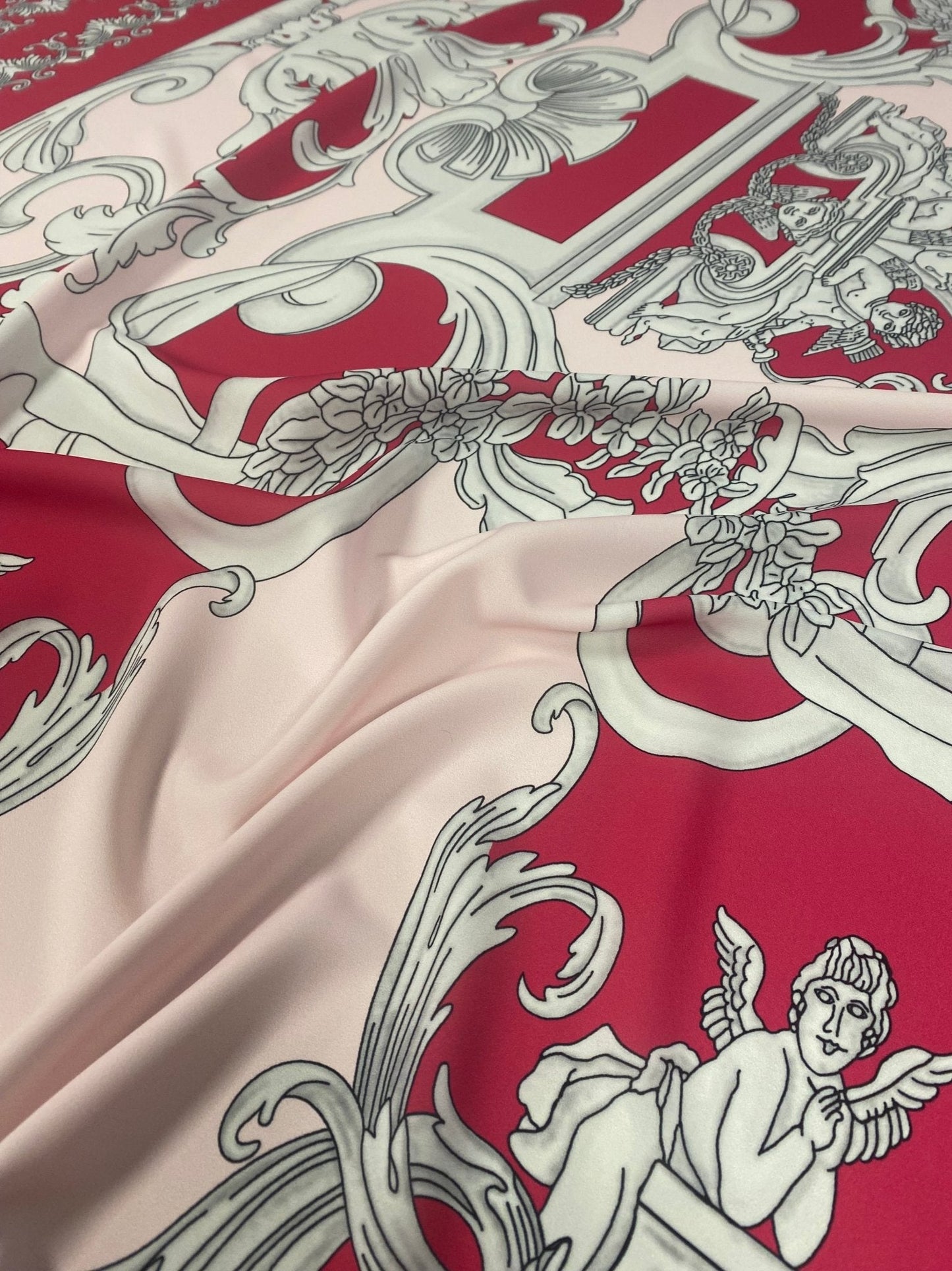 Vintage Baroque Cherub Pattern Fabric in Pink