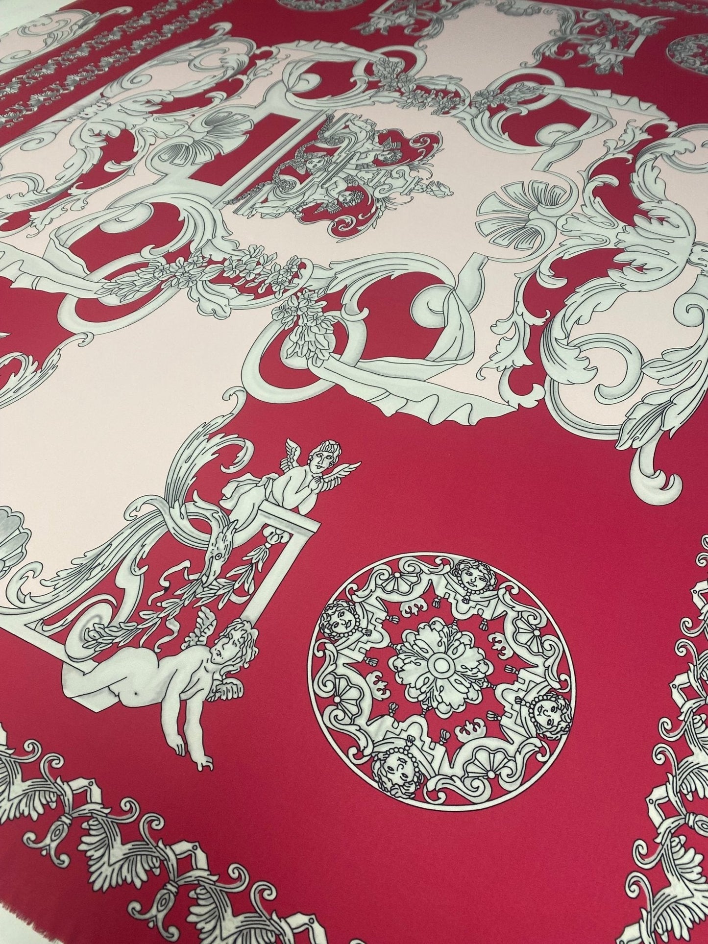 Vintage Baroque Cherub Pattern Fabric in Pink