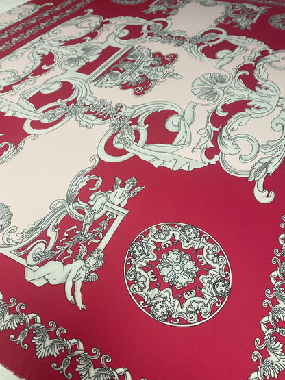 Vintage Baroque Cherub Pattern Fabric in Pink