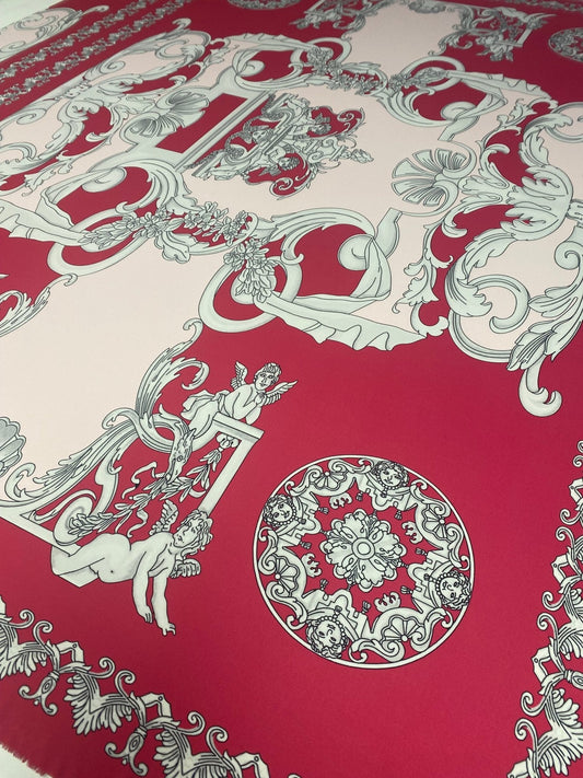 Vintage Baroque Cherub Pattern Fabric in Pink