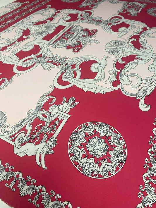 Vintage Baroque Cherub Pattern Fabric in Pink