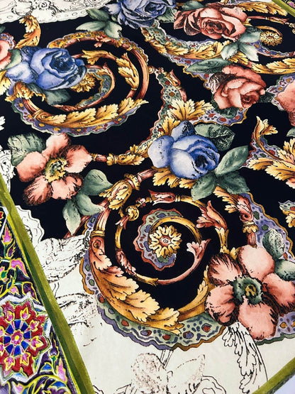 Vintage Baroque Floral Fabric – Fabric by Metre, Options: Satin, Crepe, Spandex, Chiffon