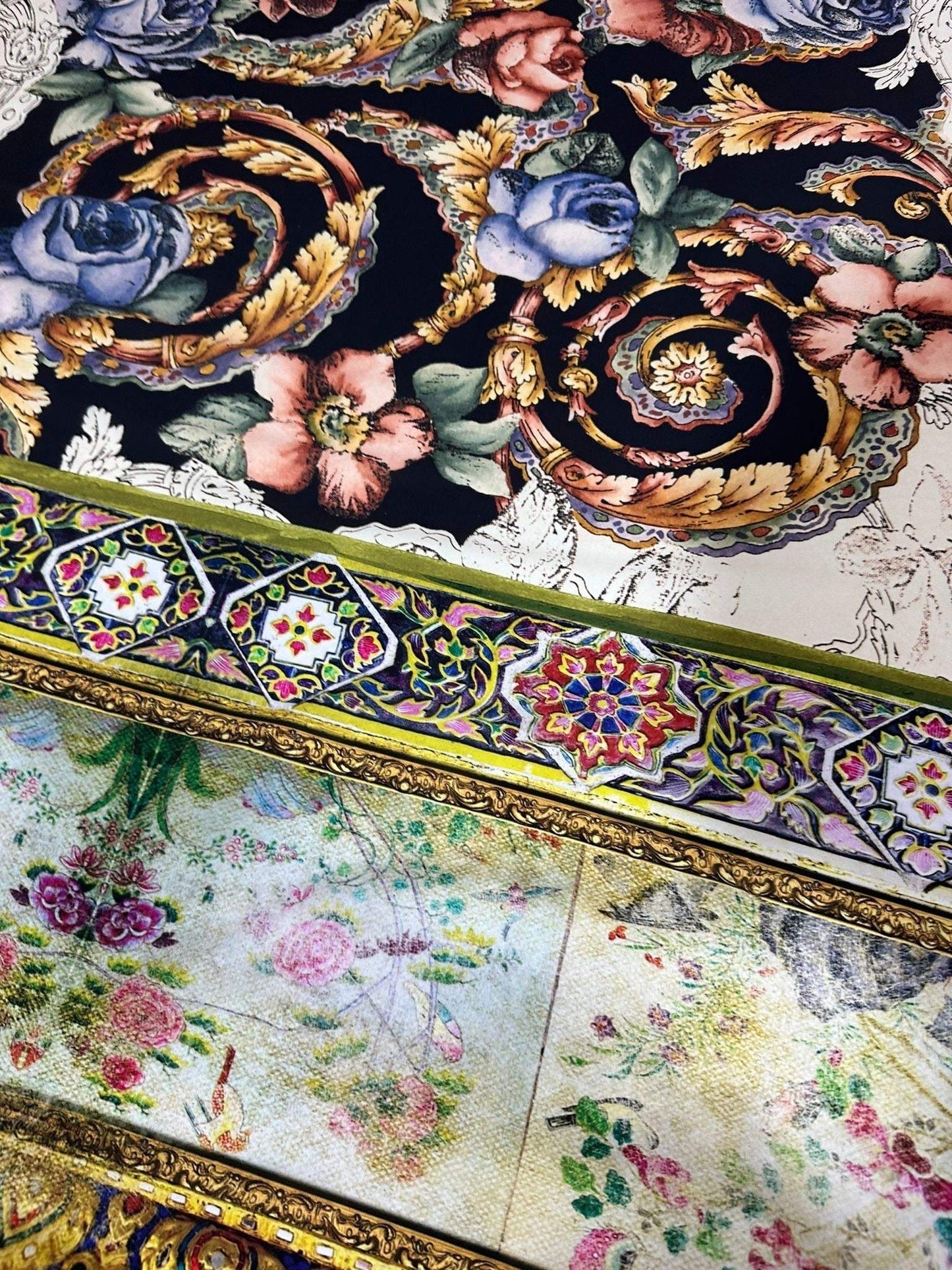 Vintage Baroque Floral Fabric – Fabric by Metre, Options: Satin, Crepe, Spandex, Chiffon