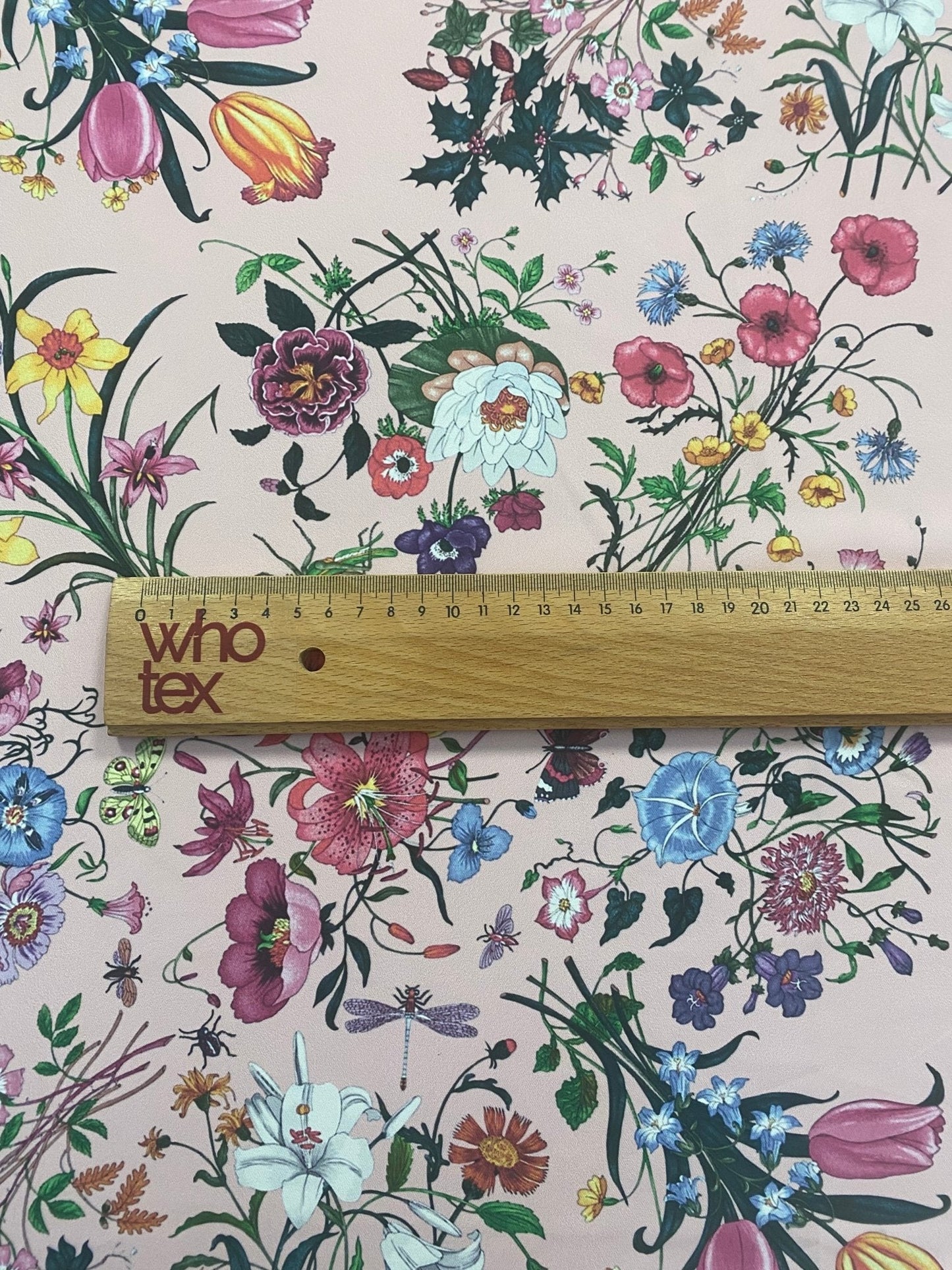 Vintage Botanical Floral Print Fabric on Cream Background