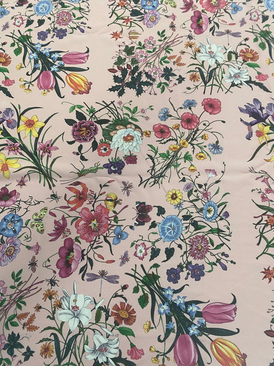 Vintage Botanical Floral Print Fabric on Cream Background